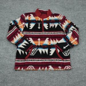 Hooey Fleece Mens Medium Red Southwestern Geometric Sherpa Quarter Zip Pullover